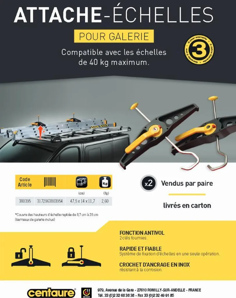 Fixe échelle FIXGALPR PREMIUM en acier robuste avec verrouillage intégré