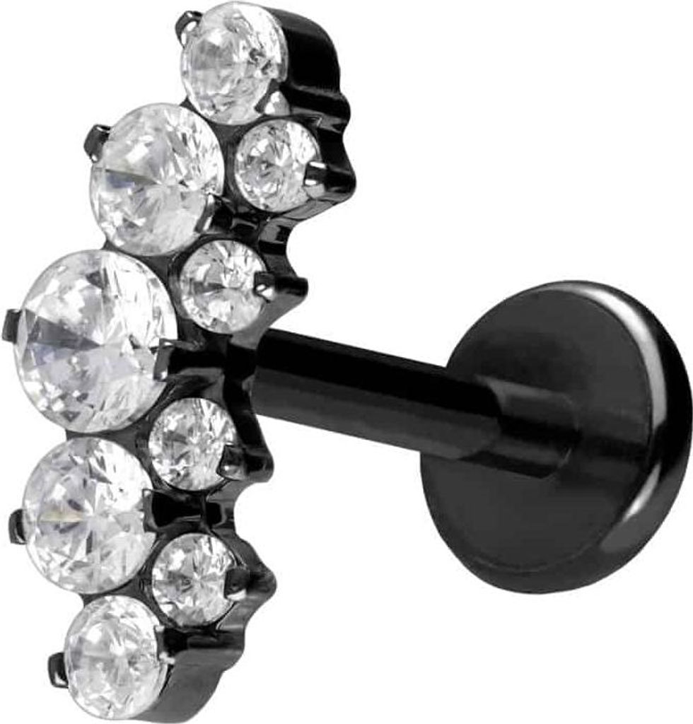 Ohrpiercing, Nasenpiercing Titan Labret mit Push Fit KRISTALLBOGEN Schwarz Stablänge: 10mm | Stabstärke: 1mm