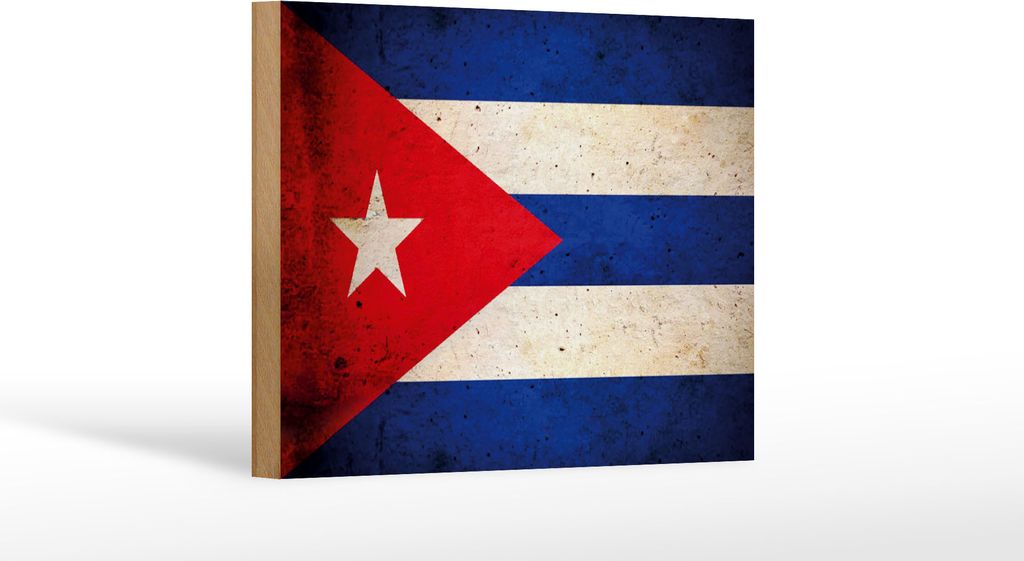 Holzschild Flagge Kuba Cuba, 18x12 cm, Holzschilder Fahne Nationalität