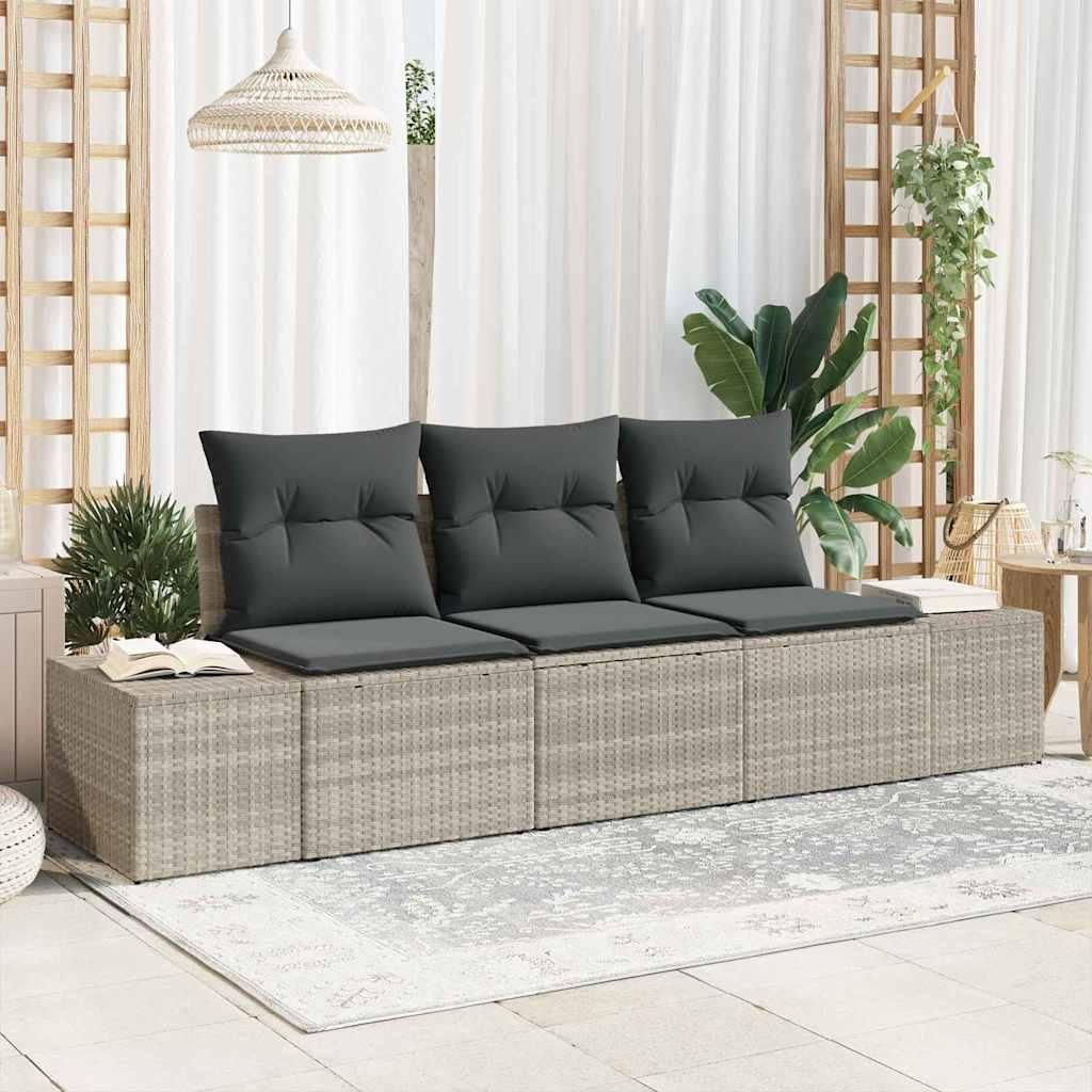 "2026 Promotion" Sofa Set mit Kissen - 3 pcs - Hellgrau Poly Rattan - Gartenmöbelset CC18857