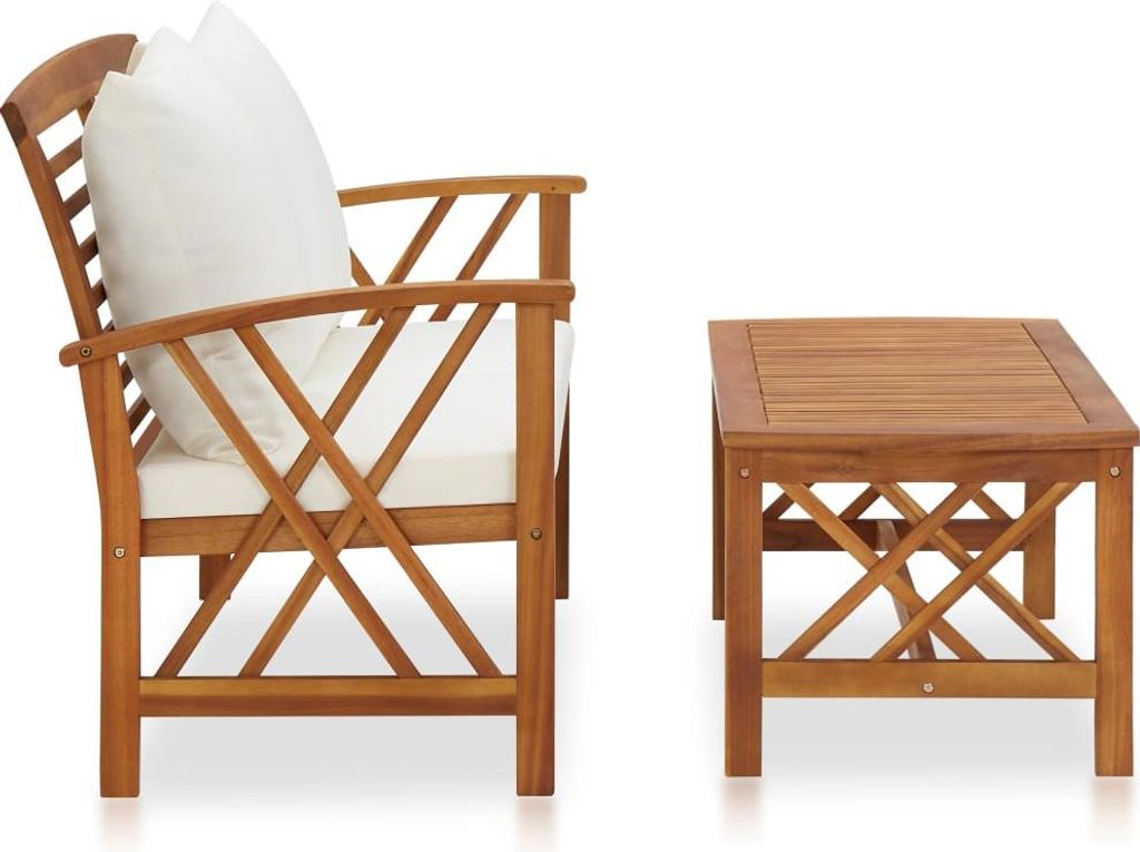 vidaXL 2-tlg. Garten-Lounge-Set mit Auflagen Massivholz Akazie