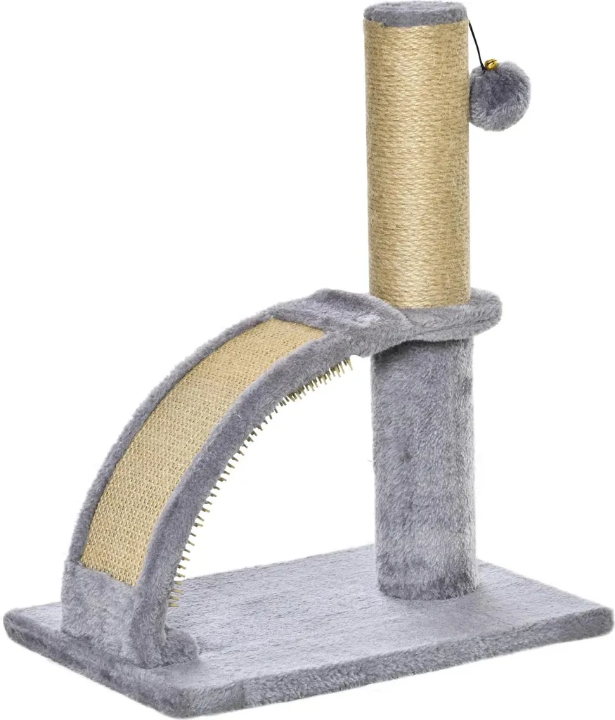 Arbre à chat gris double plateforme 43 cm - Structure stable en particules