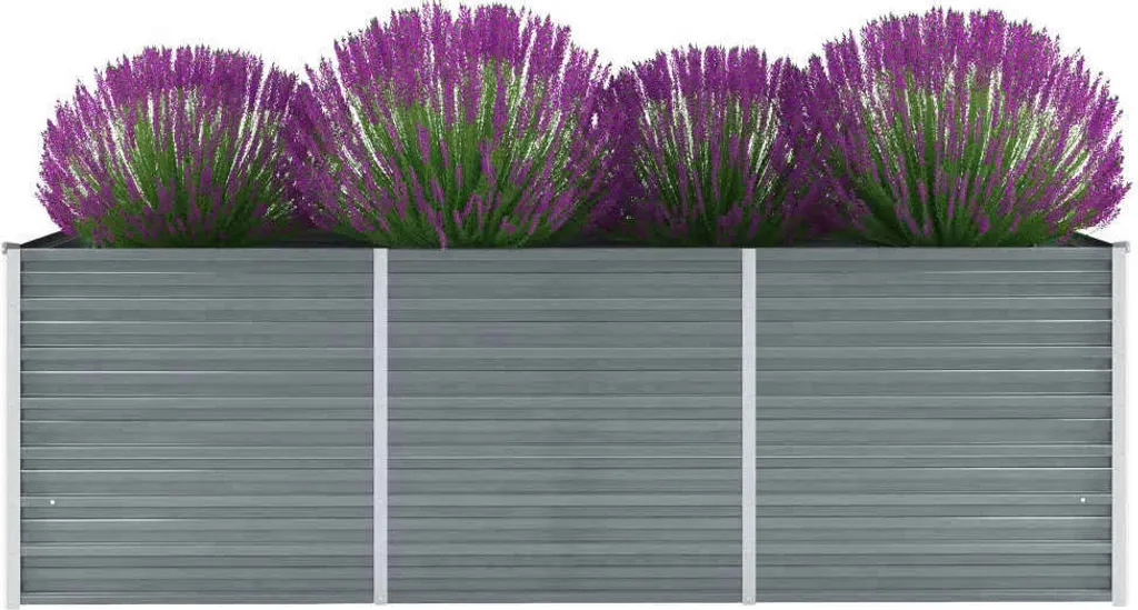 Carré potager surélevé en acier gris 240x80x77 cm pour fruits et légumes