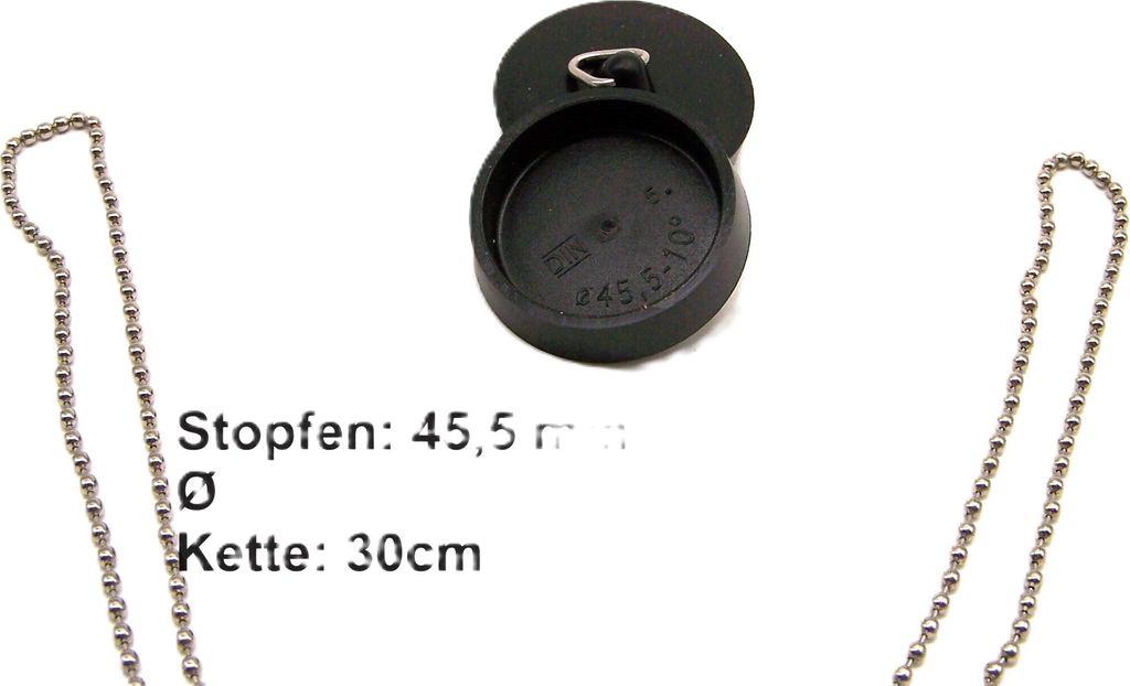 Abfluss Stopfen Stöpsel 45,5 mm Ø mit Kette, 2 Stück Gummi Produktbild 