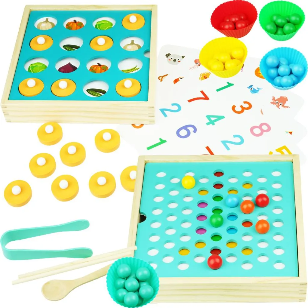 Jeu de mémoire en bois massif 2 en 1 avec perles et puzzle créatif