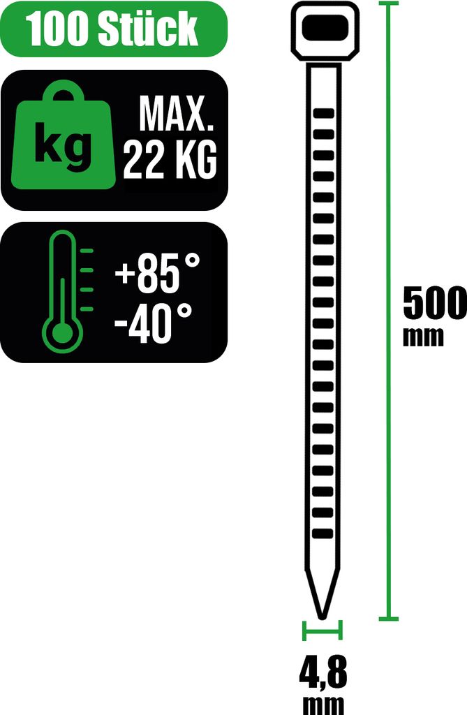 Kabelbinder 4,8 x 500 mm in weiß