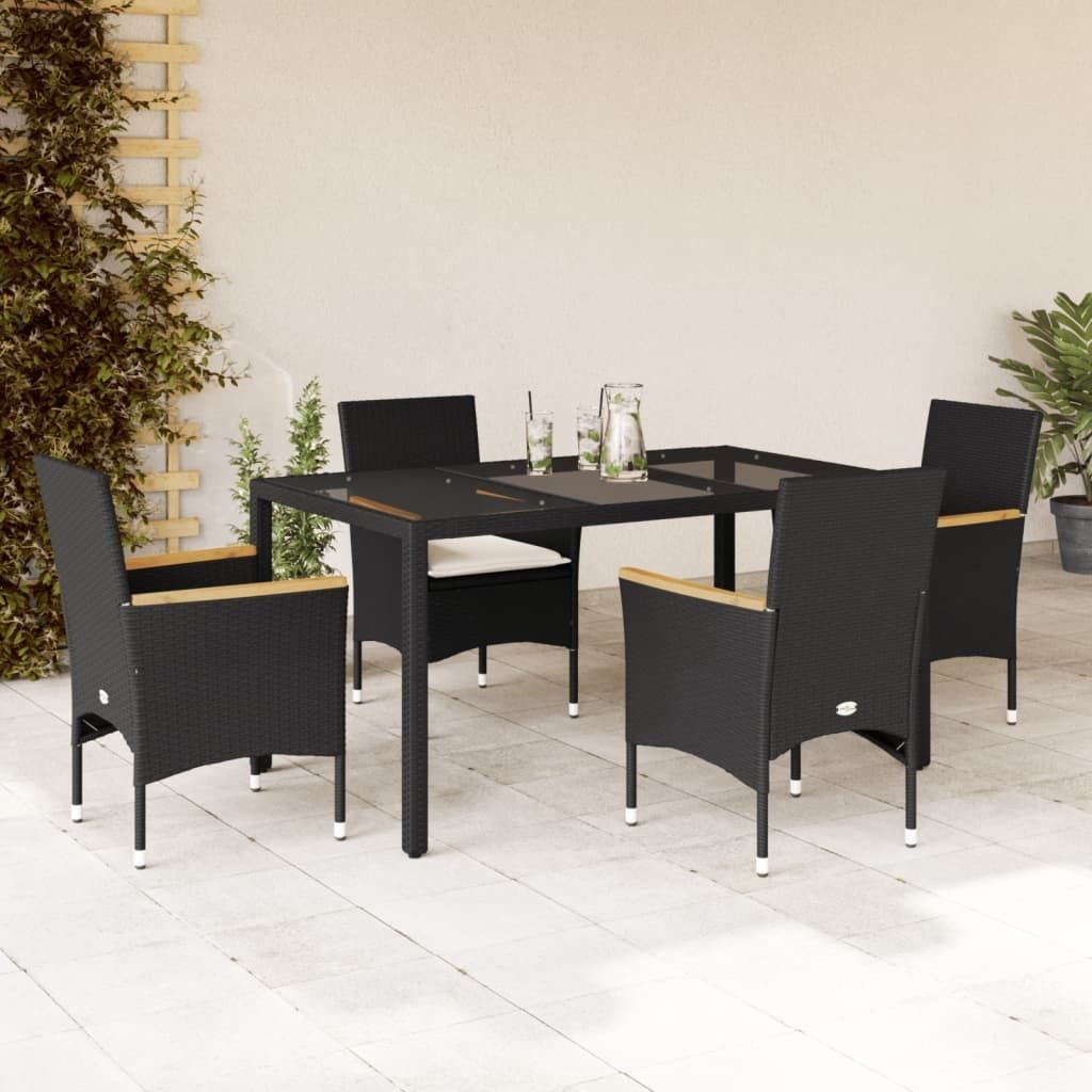 "2026 Promotion" 5-tlg. Garten-Essgruppe - mit Tisch und Stühlen - mit Kissen - Schwarz Poly Rattan und Glas - Gartenmöbelset CC13668