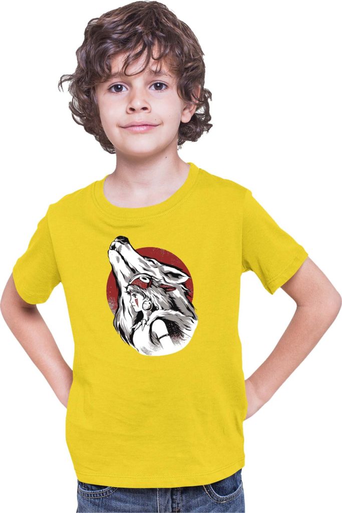 Kinder T-Shirt Japan Anime Manga Princess Mononoke Wolf, 5-6 Jahr - 116 / Gelb