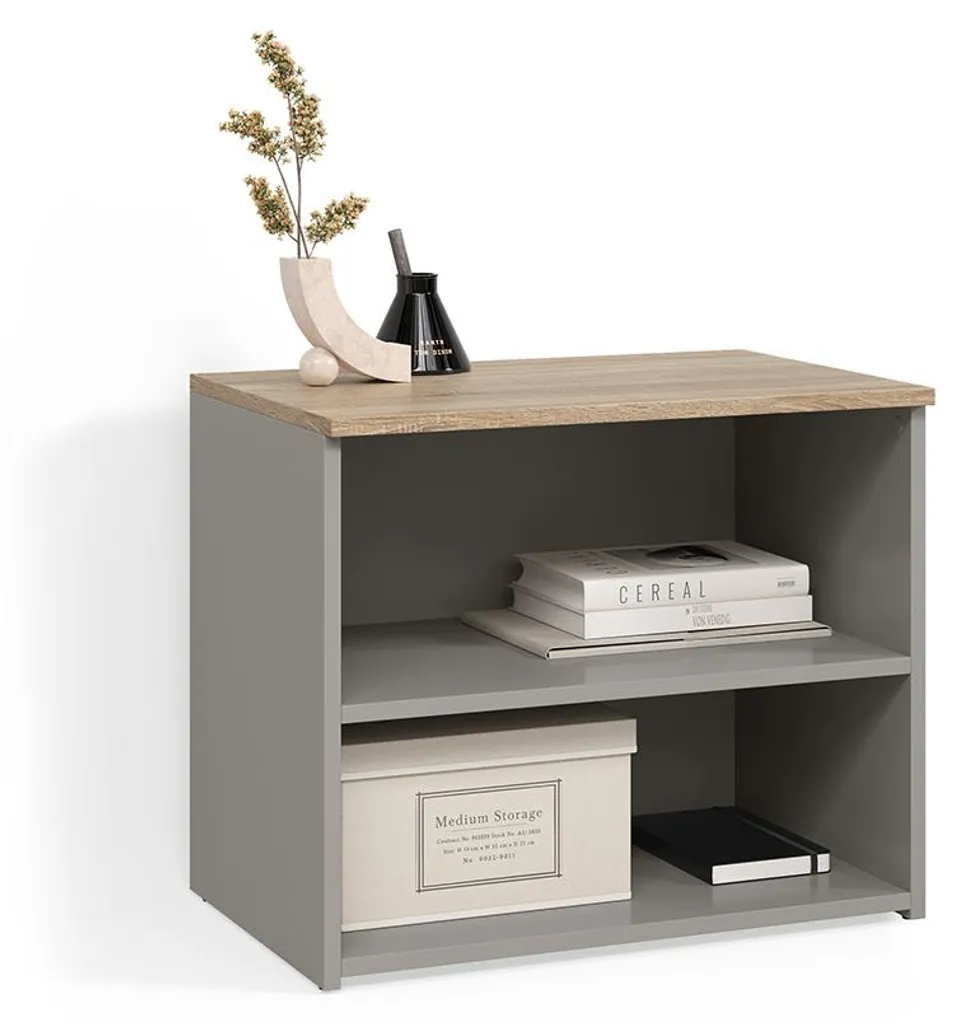 Petit meuble TV grège pour studio et salon avec double rangement