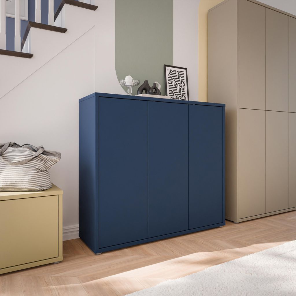 Forte ALICE SPRINGS Schuhschrank 100 110, modern-minimalistisch, 3-türig, Flurschrank, Holzwerkstoff, Nachtblau, 109,2 cm breit x 99,1 cm hoch x 3...