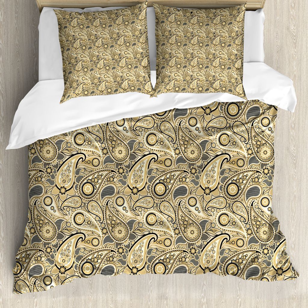 ABAKUHAUS Paisley Bettbezug, Blumen Streifen, Milbensicher Allergiker geeignet mit Kissenbezügen, 200 cm x 200 cm - 80 x 80 cm, Braun Schwarz und ...