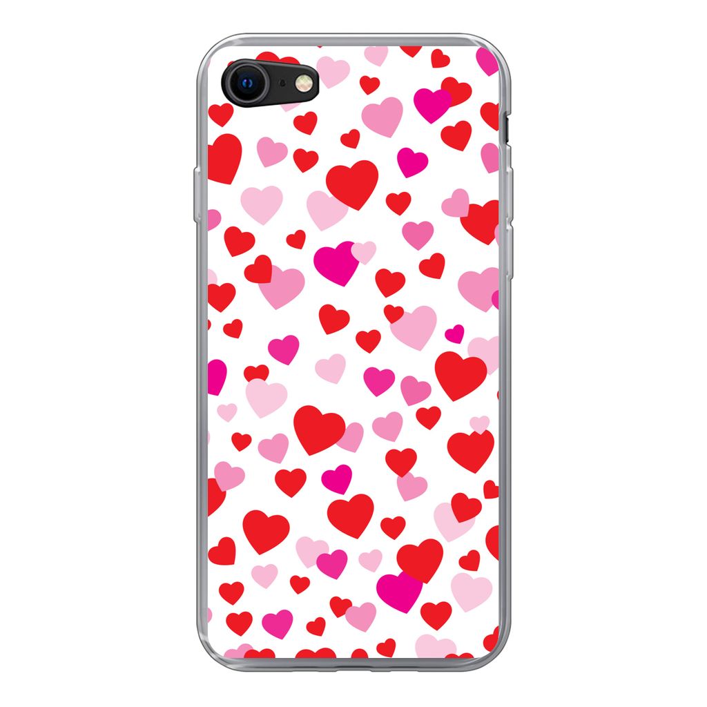 MuchoWow Handyhülle Schutzhülle Hülle für iPhone 7 Eine Illustration mit bunten Herzen Silikon Softcase Handy Hülle - Kartenhalter