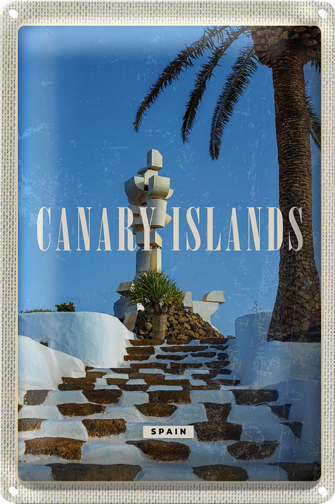 Blechschild Reise 40x30cm Canary Islands Spain Urlaub Palmen