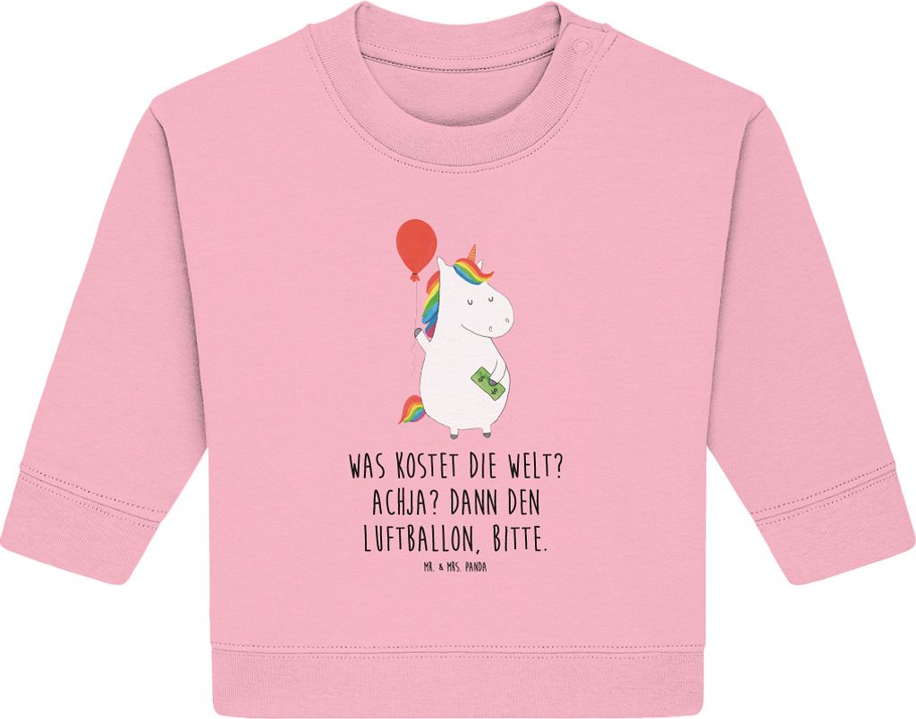 Mr. & Mrs. Panda Organic Baby Pullover Einhorn Luftballon 6. - 12. Monat - Baumwolle Pink - Geschenk, Unicorn, Einhörner, Geld, Freude, Freundin, ...