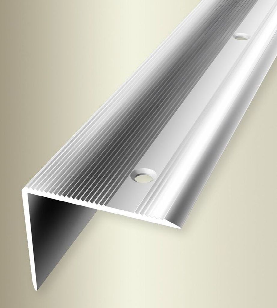 PROVISTON | Winkelprofil | Breite: 45 mm | Höhe: 0 - 37 mm | Länge: 1000 mm | Aluminium Poliert | Gerillt | Versenkt Gebohrt