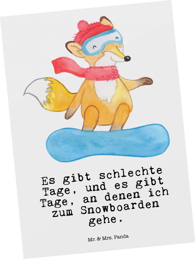 Mr. & Mrs. Panda Postkarte Hase Snowboarden - Weiß - Geschenk, Grußkarte, Wintersport, Winterurlaub, Snowboard, Snowboardschule, Ansichtskarten, ...