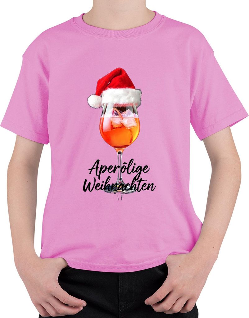 Aperölige Weihnachten Aperol Weihnachtsmütze Weihnachtsfeier Uni Kinder T-Shirt, Pink, 104