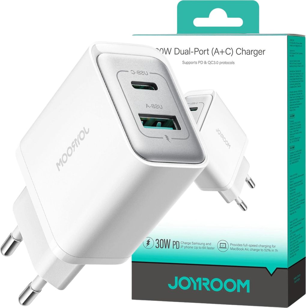 Joyroom Chargeur Tcf15 Dual-Port (A+C) 30W (Blanc) Image du produit 