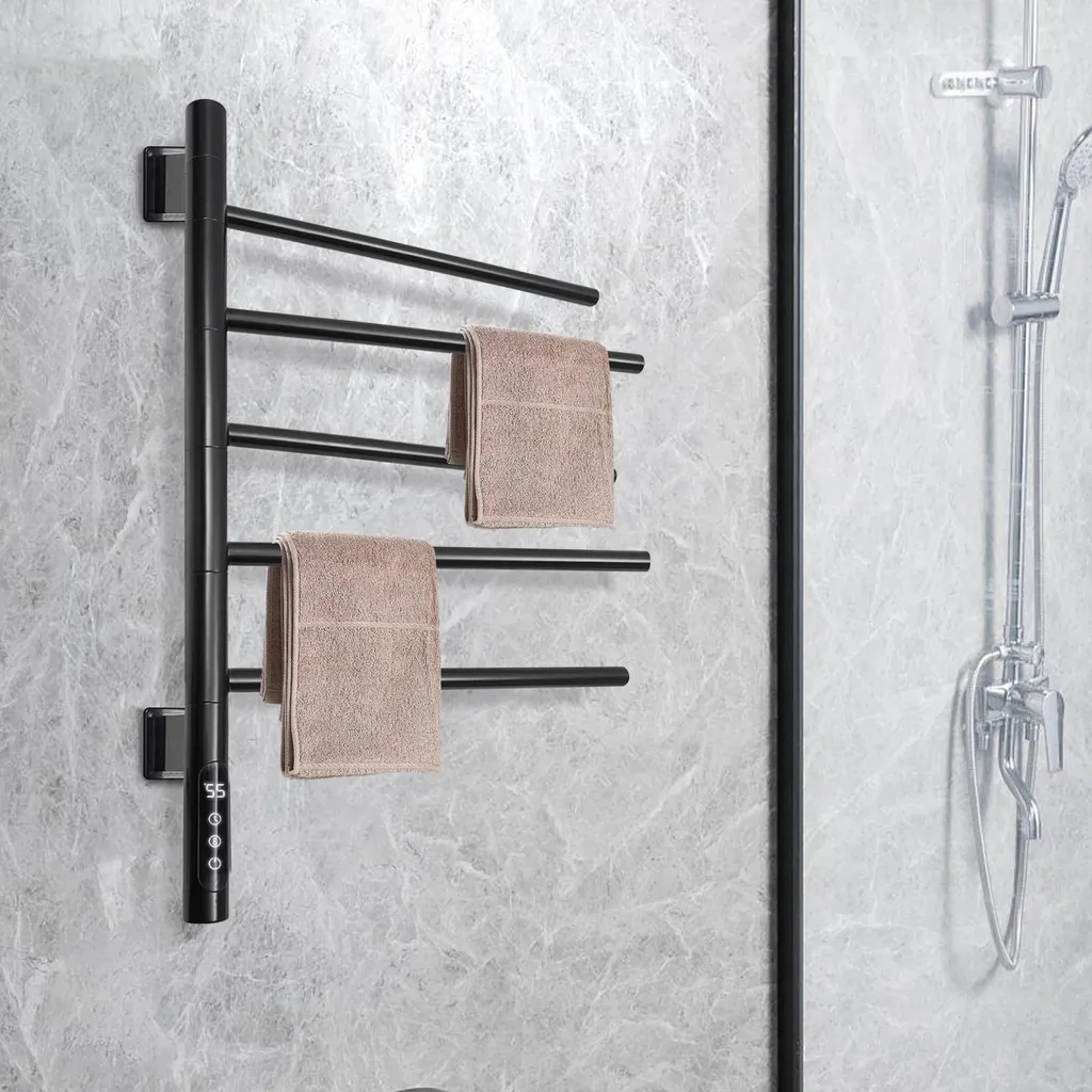 Chauffe-serviettes mural noir pivotant pour un séchage rapide et doux - 3
