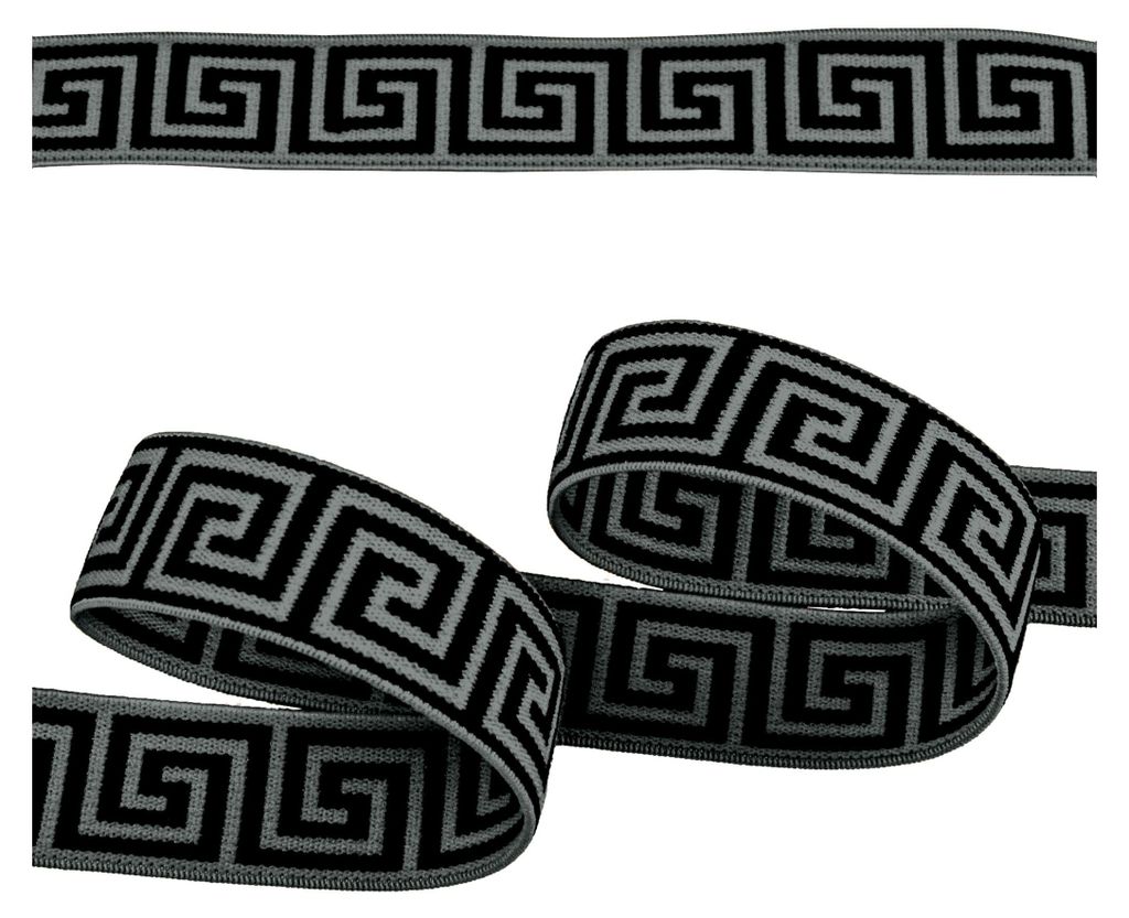 Gummiband mit griechischen Muster ab 1m x 25mm beidseitig Gummilitze Elastisch