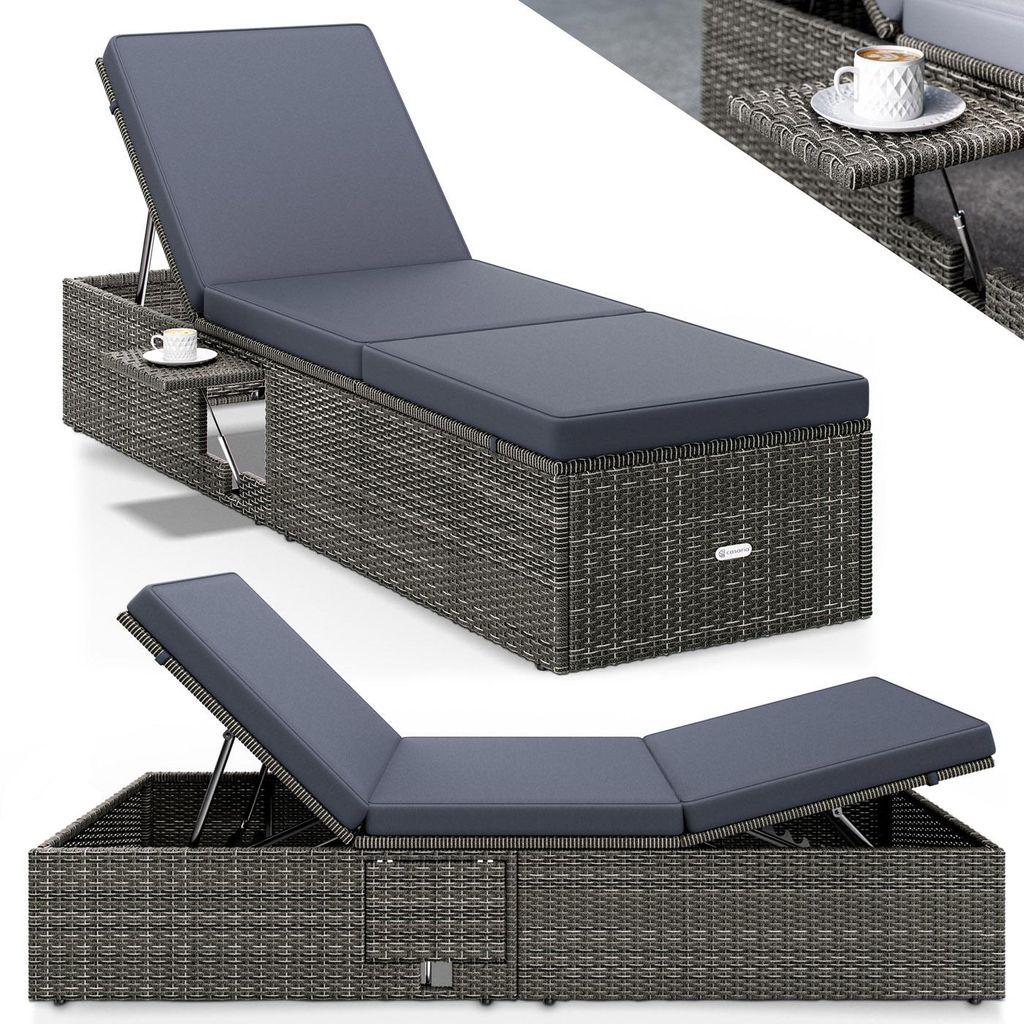 CASARIA Sonnenliege Polyrattan mit Klapptisch Produktbild 