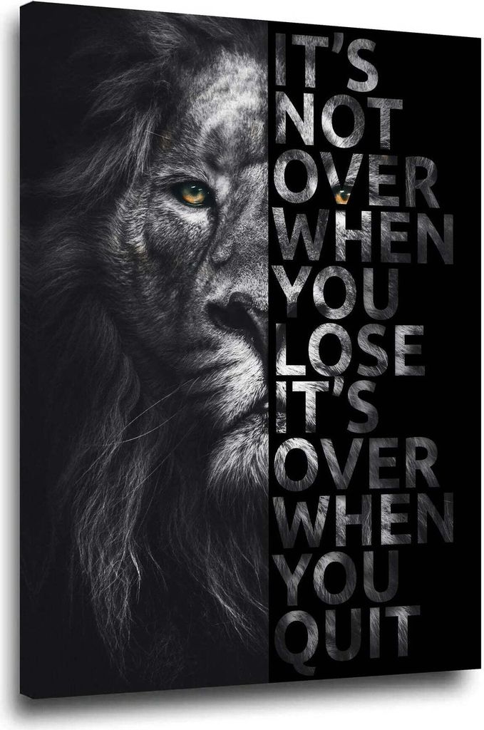 Löwe Motivation Orange Eyes Tier Leinwandbild Wandbild Deko Kunst XL: 75x100x4cm