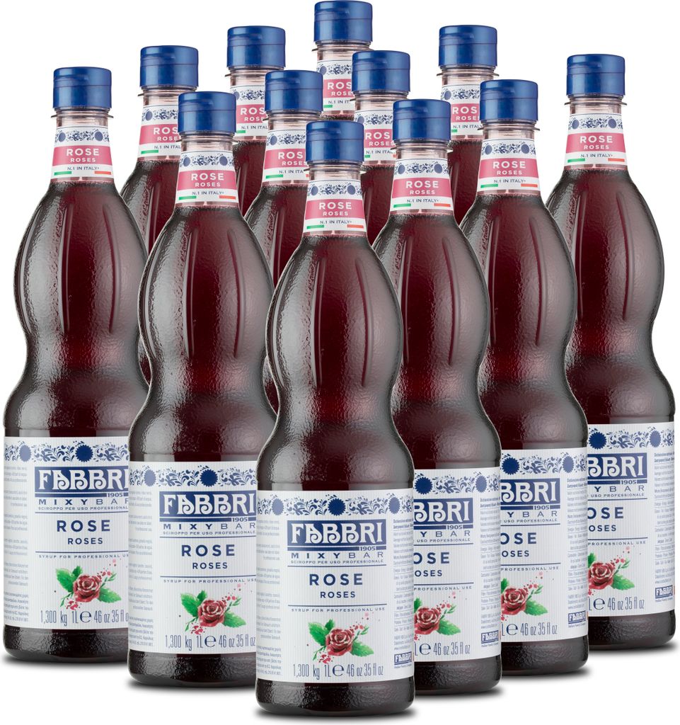 Food-United MIXYBAR-ROSEN-BLÜTEN-FABBRI Sirup 12x1L PET-Flasche - sciroppo di rose Italien - ohne Aroma- Farb- & Konservierungsmittel - Roseinsiru...