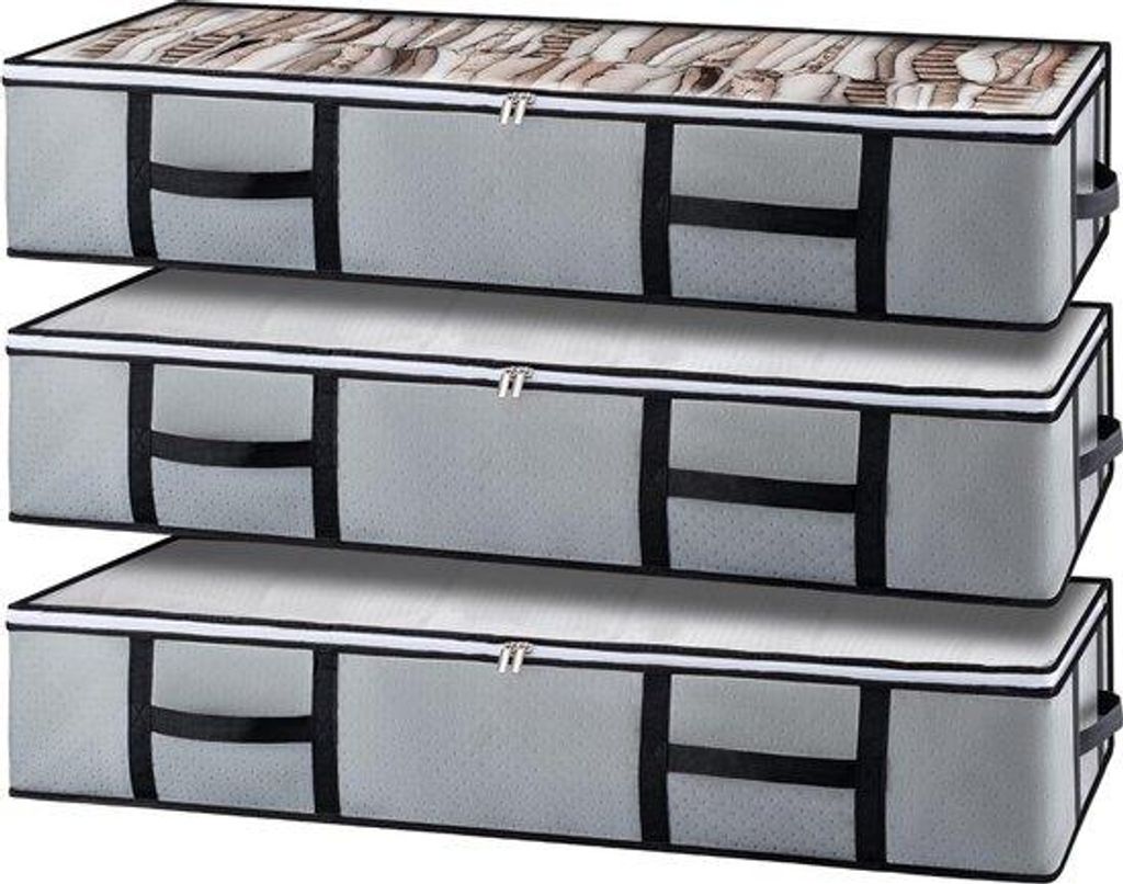 Graue Bettbox 90 Liter, Decken, Kleidung, Aufbewahrung