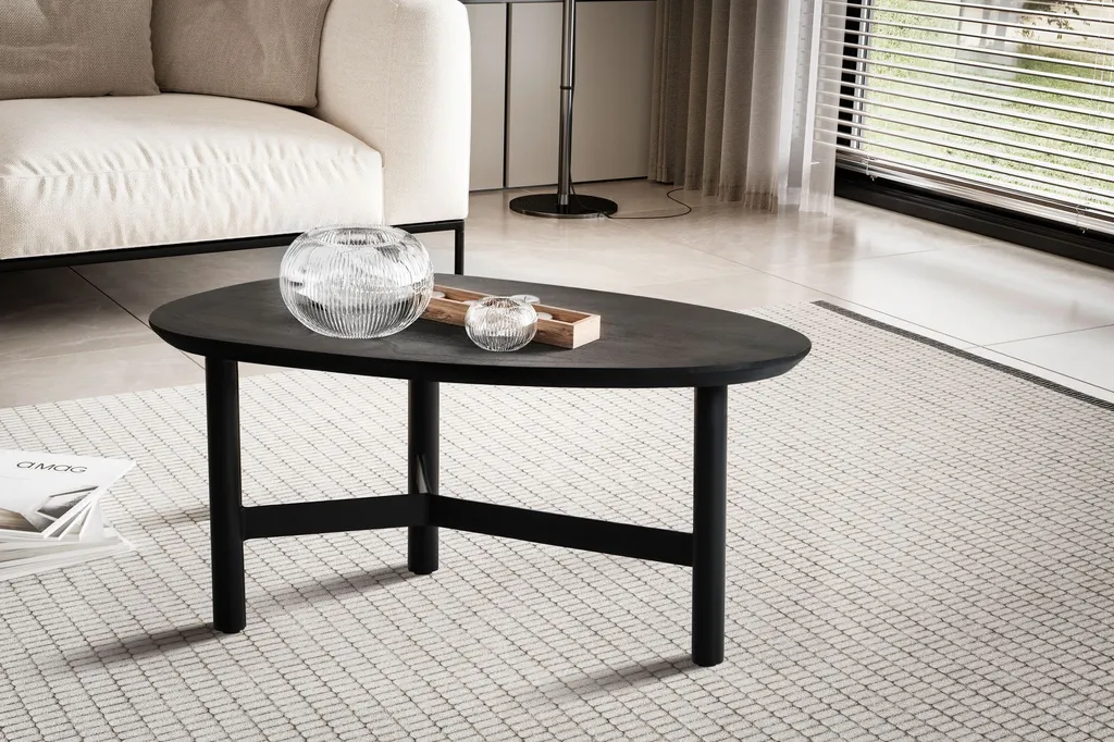 Table basse en manguier massif 86 cm avec structure métal noir robuste
