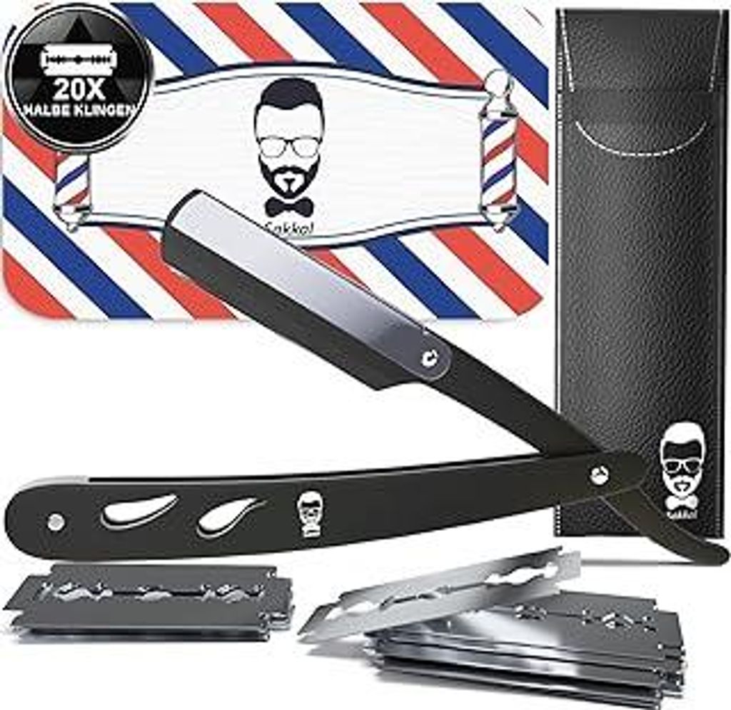 Rasiermesser Barber set 20 Halbe Klingen Etui Leder Reise SAKKAL |Rasierer Friseur Herren Handbart Barber Professional Kit Classic Handpflege Preci...