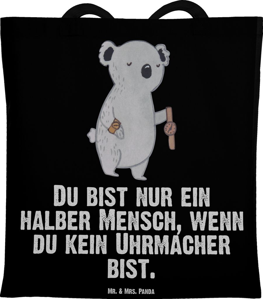 Mr. & Mrs. Panda Jutebeutel Uhrmacher Herz - Schwarz - Geschenk, Schultasche, Tasche, Tote Bag, Laptoptasche, Einkaufstasche