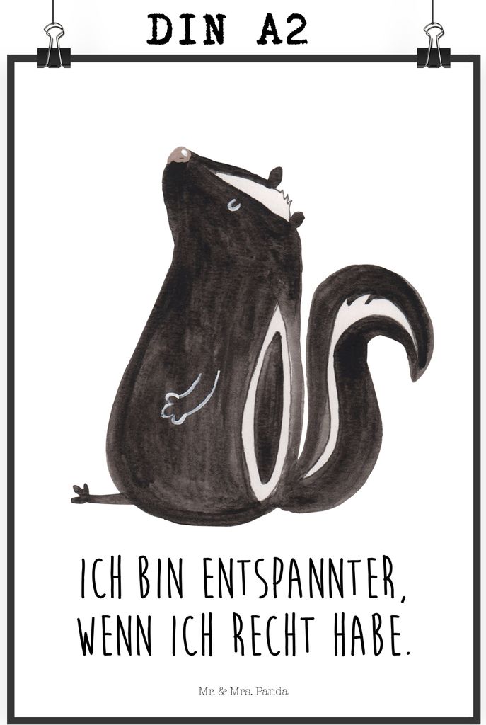 Mr. & Mrs. Panda Bild Stinktier Sitzen DIN A2 - Weiß - Geschenk, drucke, Raubtier, Wildtier, Büro, Spruch, Posterdruck, Kunstdruck, Skunk, Wandbi...
