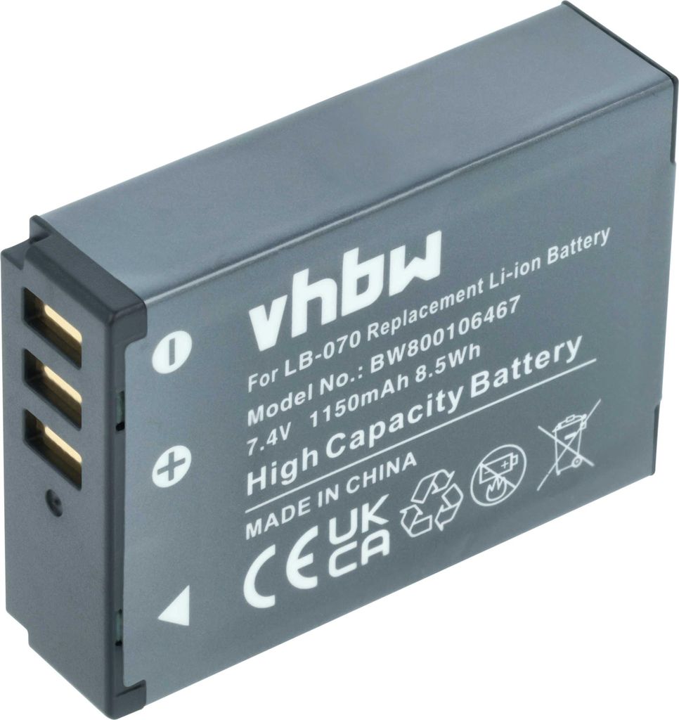 vhbw Akku Ersatz für Kodak LB-070 für Kamera (1150 mAh, 7,4 V, Li-Ion)