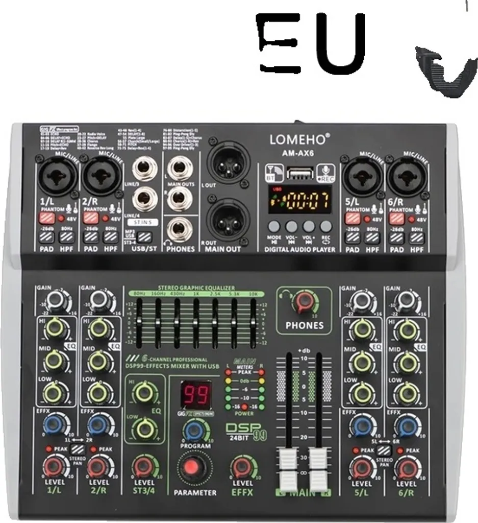 Table de mixage 6 canaux AM-AX6 EU - Mélangeur audio de studio