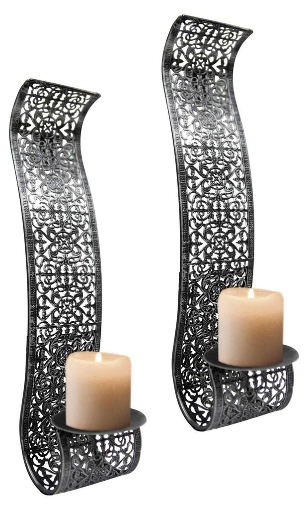 2er Set Wandkerzenhalter für Stumpenkerzen in Schwarz/silber