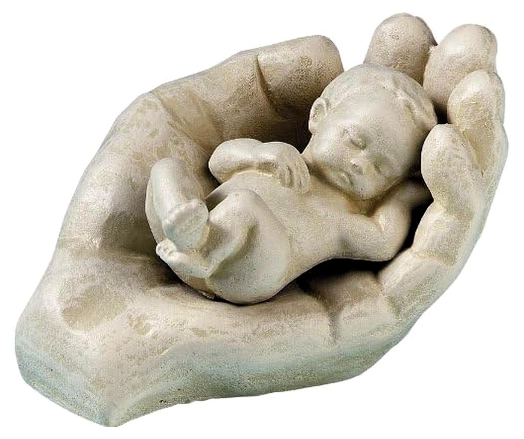 Keramikfigur Hand mit Kind in Sandfarbe