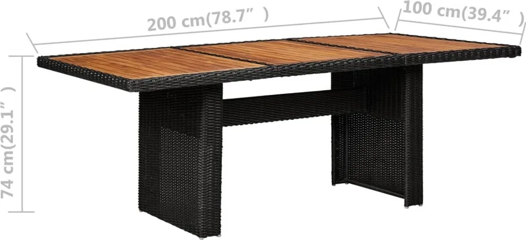 Table de jardin vidaXL noire 200 cm : mobilier durable sans entretien