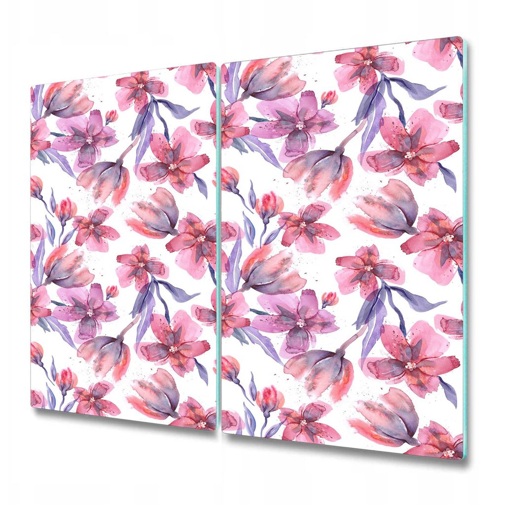 Küchenschneidebrett - Glasschneidebrett - Herdabdeckung - 2x 30x52 cm - Pastellblumen