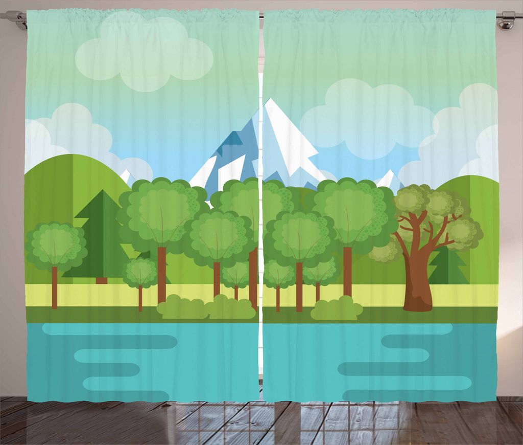ABAKUHAUS Northwoods Rustikaler Gardine, Mountainssee Bäume, Schlafzimmer Kräuselband Vorhang mit Schlaufen und Haken, 280 x 245 cm, Mehrfarbig
