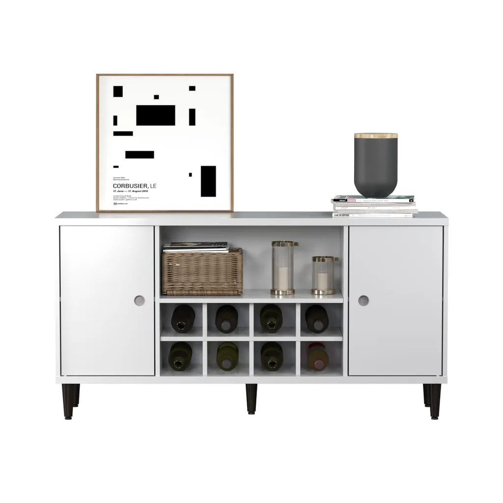 Buffet Evolution 2 portes avec range-bouteilles blanc et noir moderne - 14