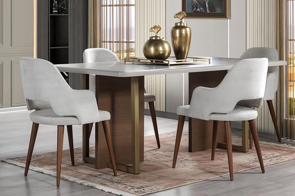Stuhl Lehnstuhl Modern Design Möbel Luxus Esszimmer Stühle Küche Holz Textil