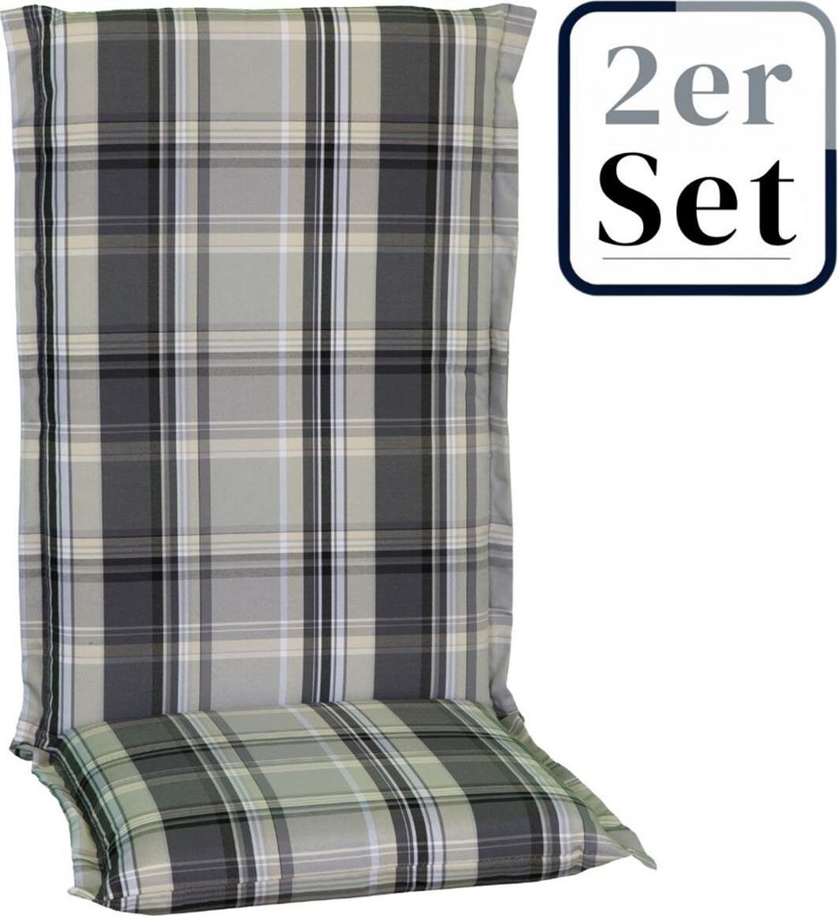 2er Set Hochlehner Auflage Atika, Motiv - Karo, grau, 120x52x8cm