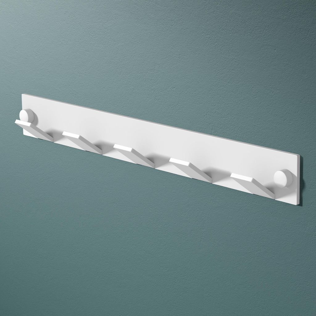 Mai & Mai Kleiderhaken Wandgarderobe Wandhaken aus Edelstahl mit 5 Haken Garderobenleiste Garderobenhaken 30cm Matt weiß Stalo-03