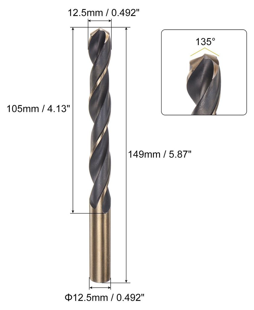 2 Stš¹ck HSS Spiralbohrer Set 12.5 mm, Schwarze Nitrid- und Gold-Titanbeschichtung, Runder Griff, Metall-bohrer fš¹r Edelstahl, Aluminium, H?lz...