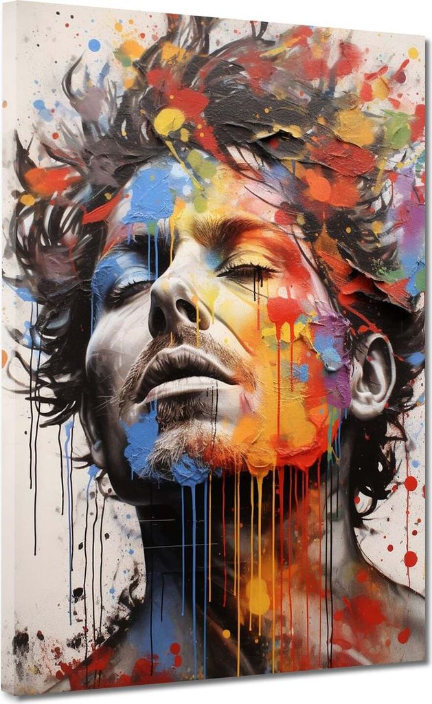 Street Art Mann Colour Splash Leinwandbild Wandbild Kunstdruck XL Wanddeko: 75x100x4cm