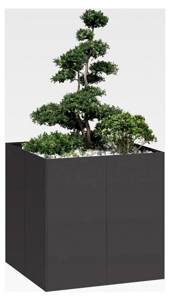 Pflanzkübel Schwarz 80x80x80 cm aus Stahl für Garten, Balkon und Terrasse