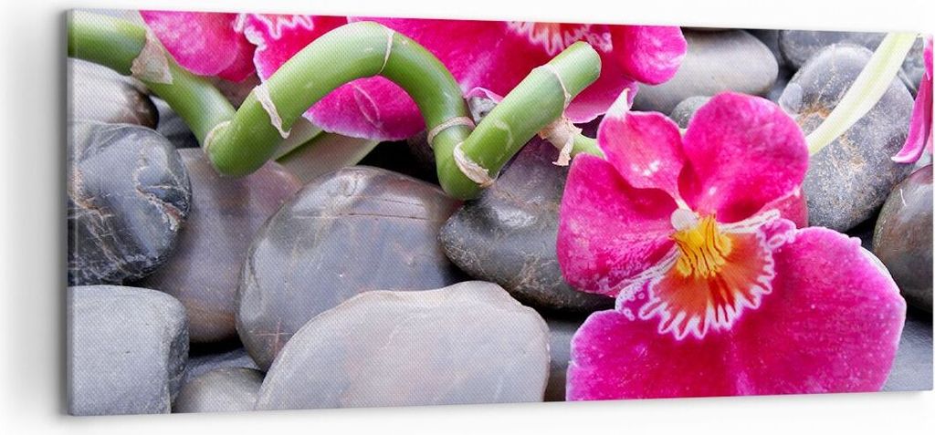 Bild auf Leinwand - Leinwandbild - Asiatisch bambus orchidee steine - 120x50cm - Wand Bild - Wanddeko - Leinwanddruck - Bilder - Kunstdruck - Leinw...