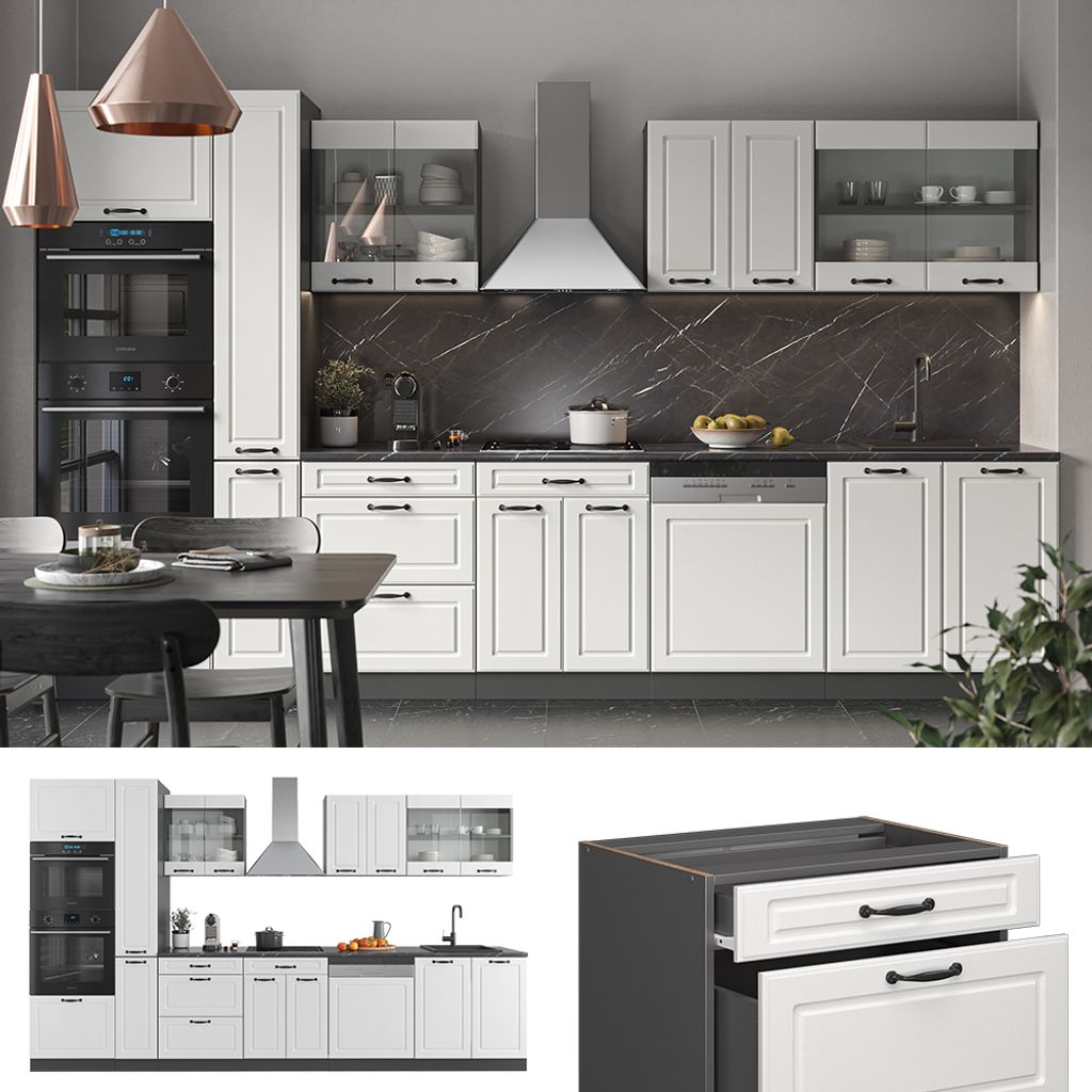 Vicco Cuisine R-Line, Blanc cottage/anthracite, 240cm , PT Anthracite | Leroy Merlin