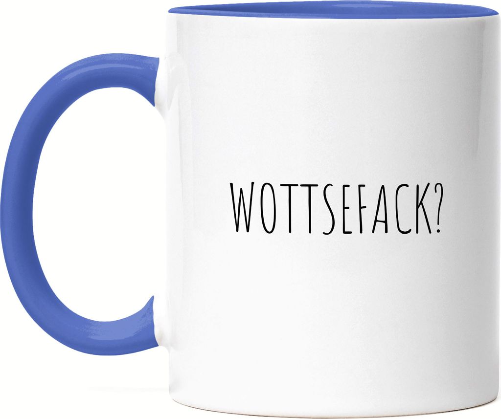Wottsefack WTF Tasse Blau Geschenk Humor Büro Mitarbeiter Chef Kollegen