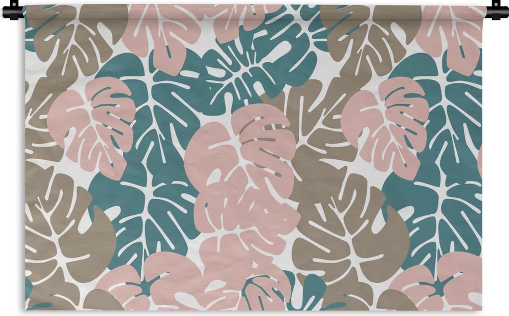 MuchoWow Wandteppich Wandbehang Monstera - Dschungel - Muster - Pastell - Blätter 90x60 cm Tapisserie Dekoration Wandtuch - Wandskulpturen - Bil...